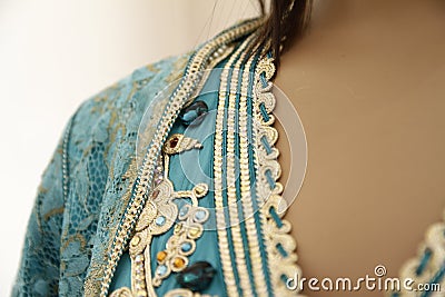 Details of a blue Moroccan caftan Stock Photo